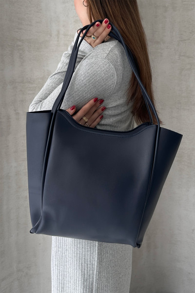 Lacivert Suni Deri Kadın Omuz Çantası