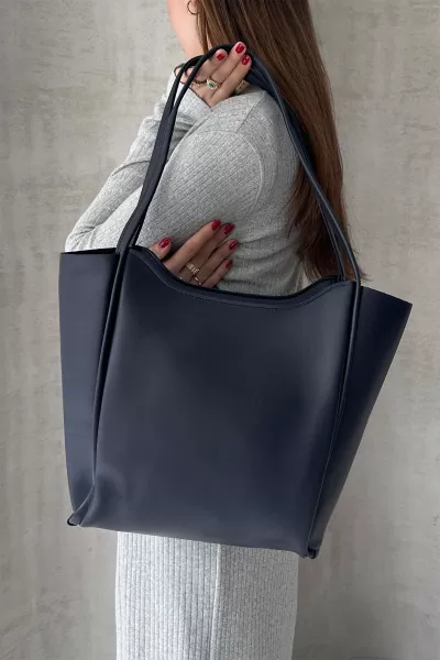 Lacivert Suni Deri Kadın Omuz Çantası