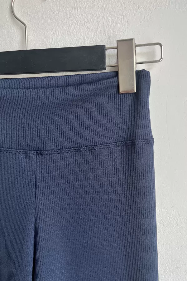 Lacivert Süper Yüksek Bel İçi Şardonlu Fitilli Tayt