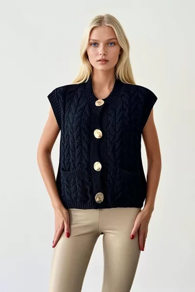 Lacivert Triko Kadın Yelek Bluz