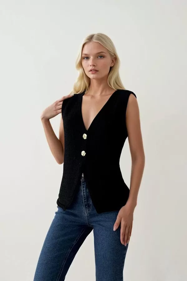 Lacivert Triko Kadın Yelek Bluz