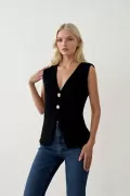 Siyah Triko Kadın Yelek Bluz