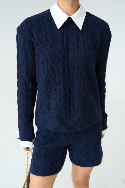 Lacivert Triko Şort Kazak Kadın Alt Üst Takım