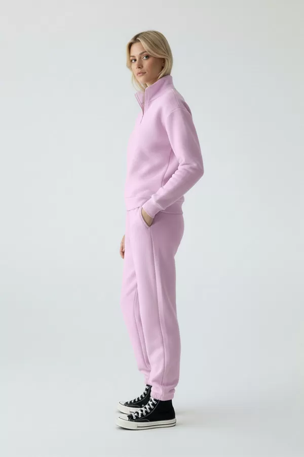 Lila Pamuklu Üç İplik Şardonlu Kadın Eşofman Takımı