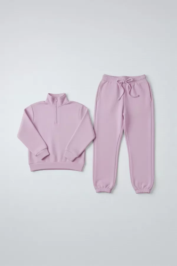 Lila Pamuklu Üç İplik Şardonlu Kadın Eşofman Takımı