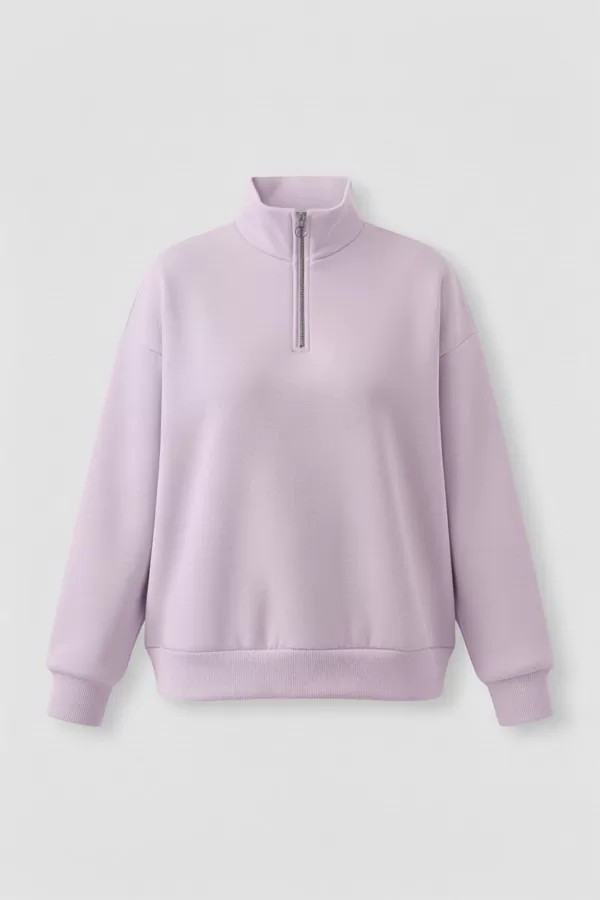 Lila Pamuklu Üç İplik Şardonlu Kadın Sweatshirt