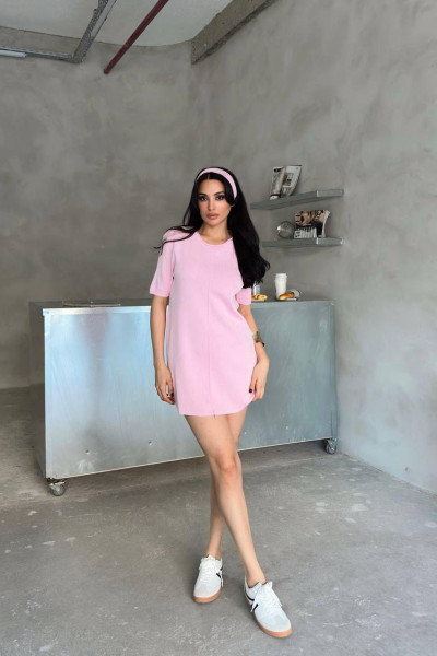 Lila Triko Kısa Kollu Süper Mini Elbise