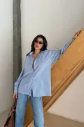 Siyah Beyaz Çizgili Oversize Poplin Kadın Gömlek