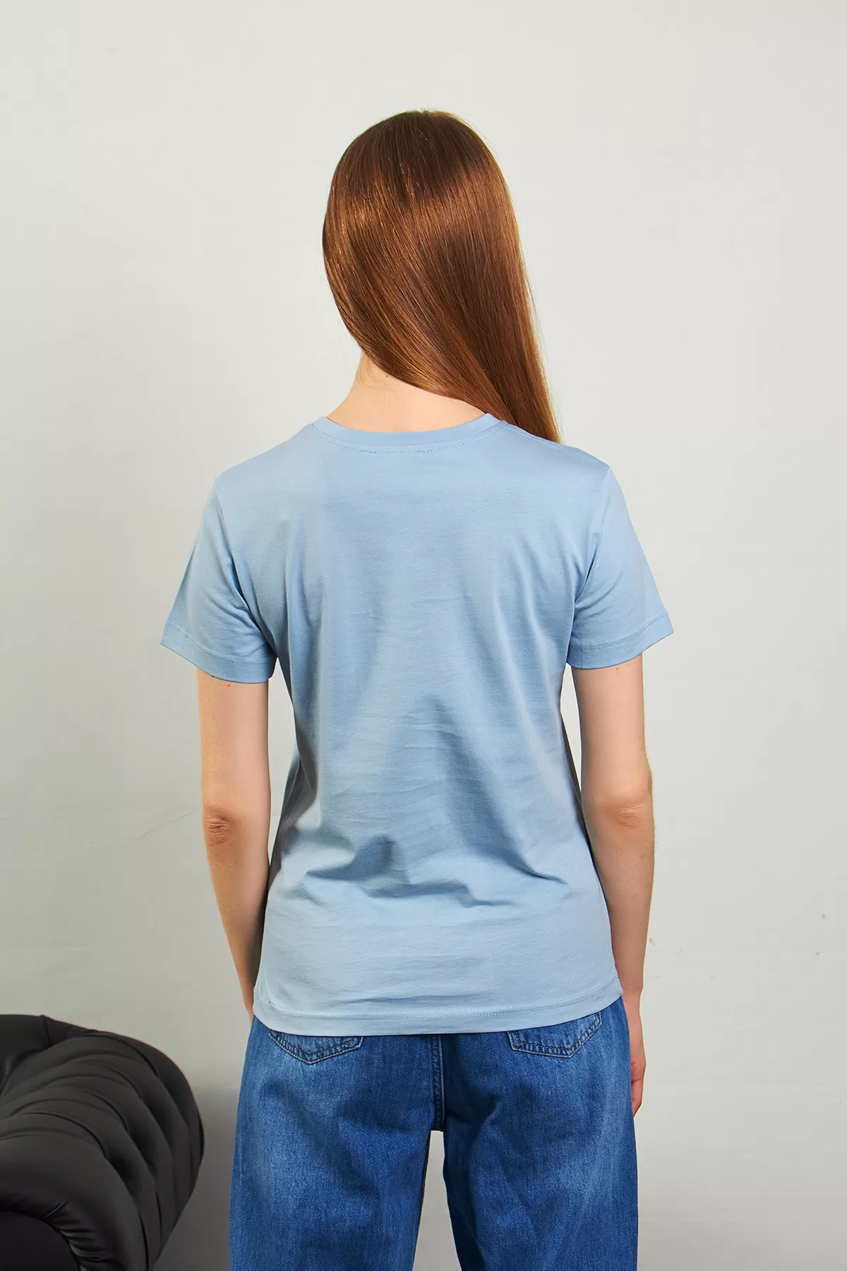 Mavi Pamuklu Bisiklet Yaka Basic Kadın Tişört