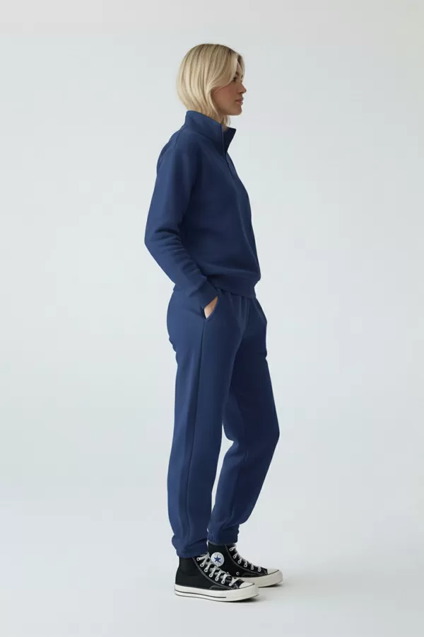 Mavi Pamuklu Üç İplik Şardonlu Kadın Eşofman Takımı