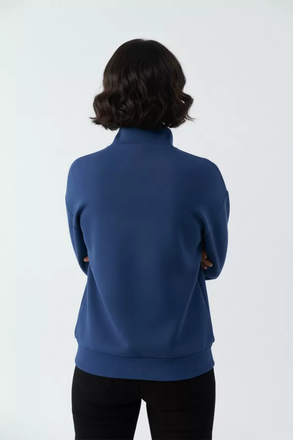 Mavi Pamuklu Üç İplik Şardonlu Kadın Sweatshirt