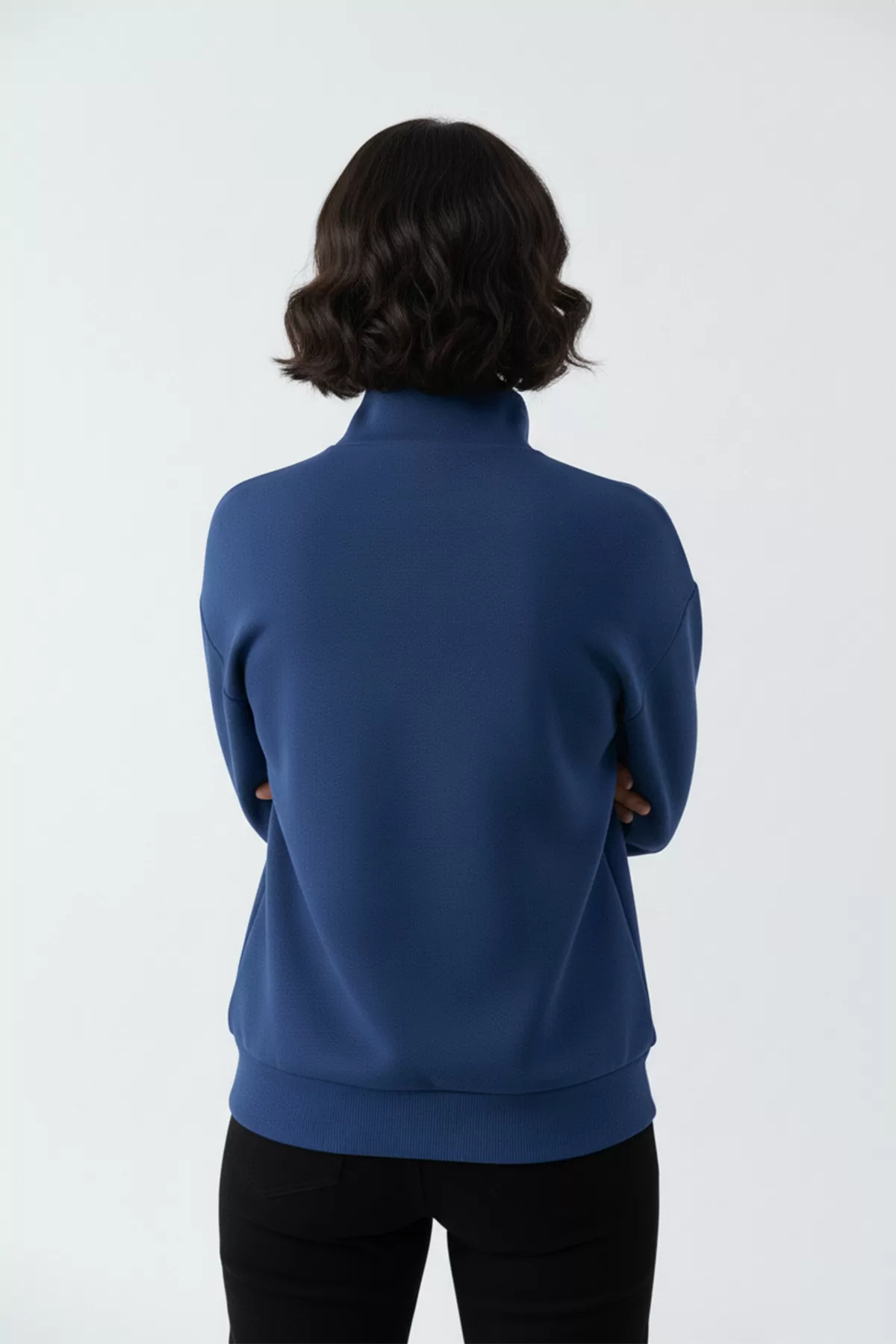 Mavi Pamuklu Üç İplik Şardonlu Kadın Sweatshirt