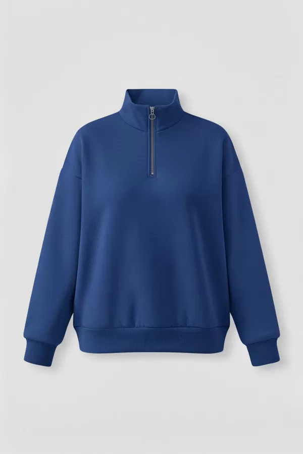 Mavi Pamuklu Üç İplik Şardonlu Kadın Sweatshirt