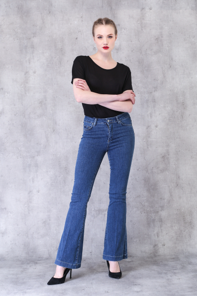 Mavi Slim Fit İspanyol Paça Yüksek Bel Kadın Jeans