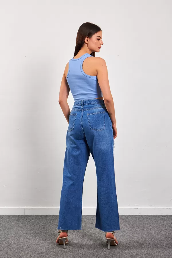 Mavi Varaklı Fitilli Kadın Atlet