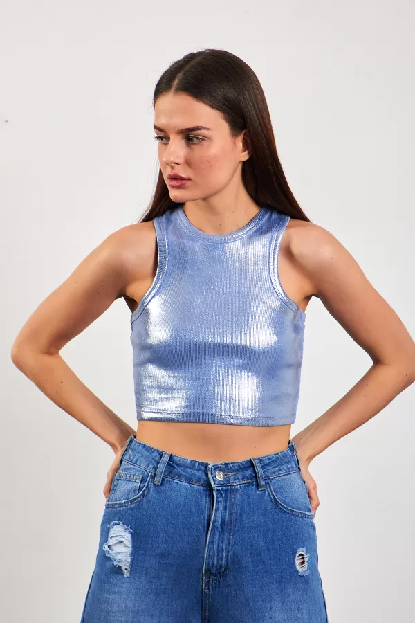 Mavi Varaklı Fitilli Kadın Atlet