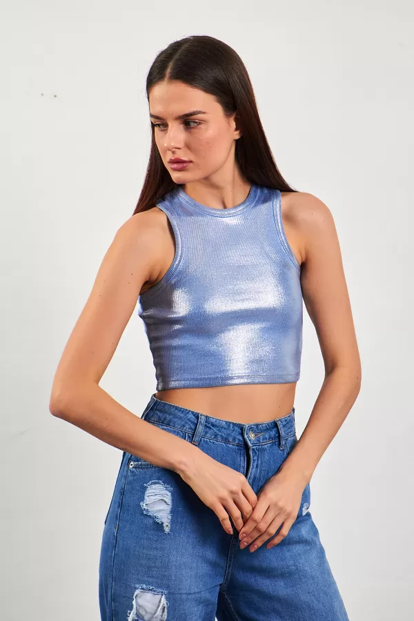 Mavi Varaklı Fitilli Kadın Atlet