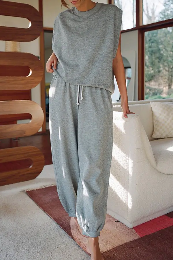 Melanjlı Gri Penye Kadın Eşofman Takımı