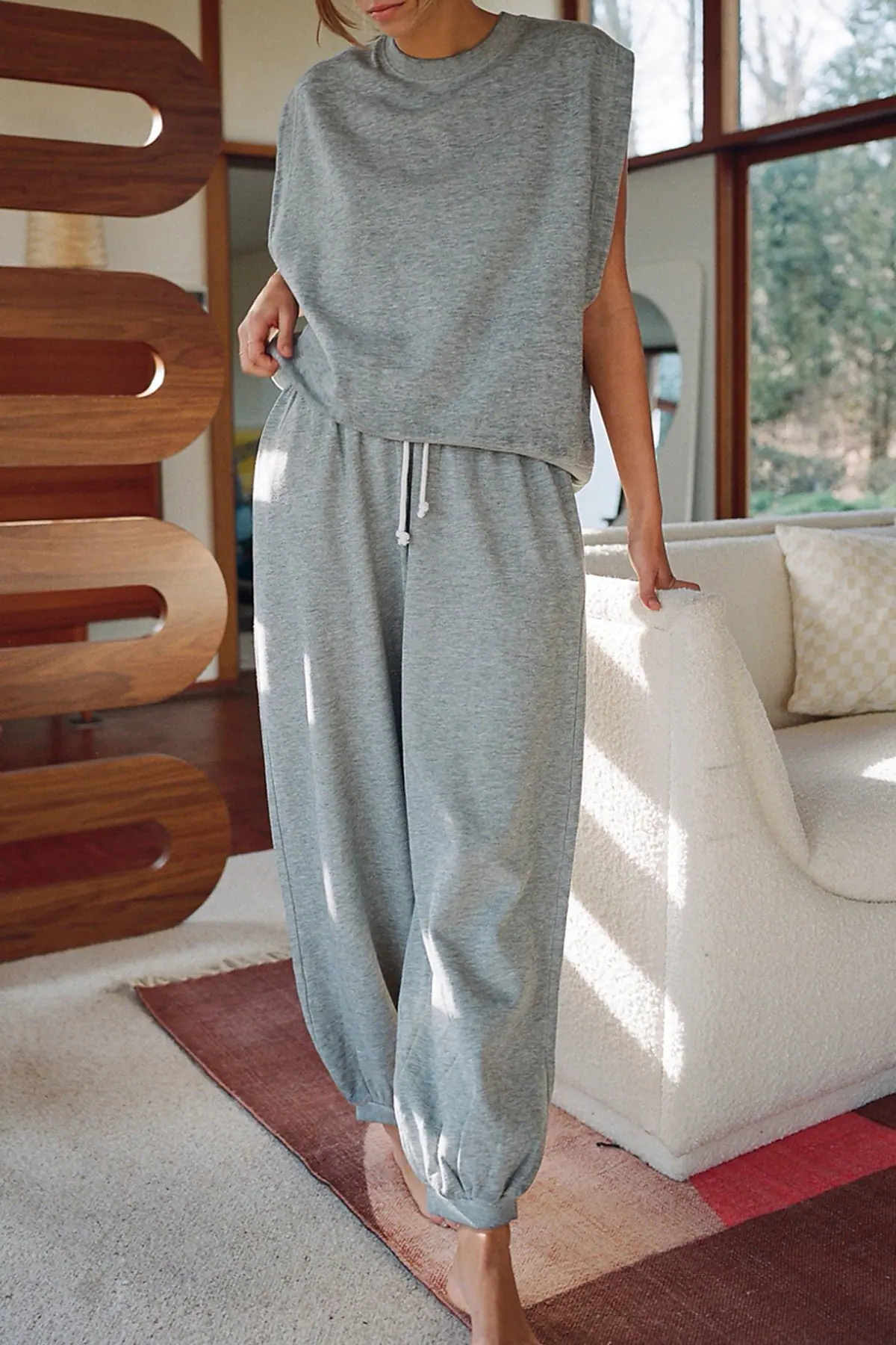 Melanjlı Gri Penye Kadın Eşofman Takımı