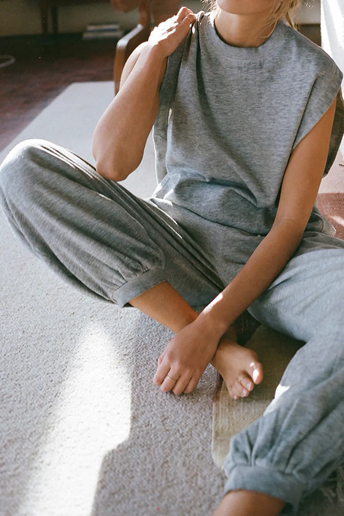 Melanjlı Gri Penye Kadın Eşofman Takımı