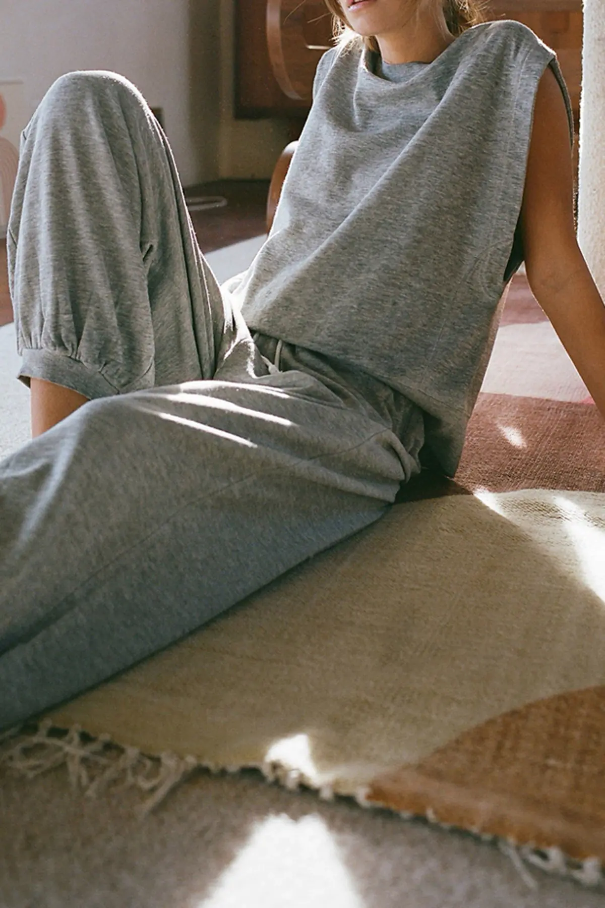 Melanjlı Gri Penye Kadın Eşofman Takımı