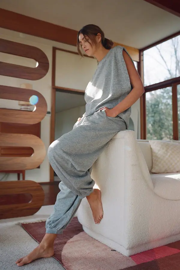 Melanjlı Gri Penye Kadın Eşofman Takımı