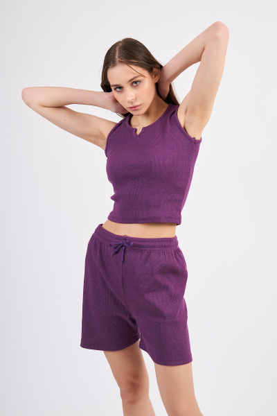 Mor Atlet Şort Kadın Alt Üst Takım