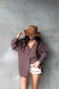 Mürdüm Keten Kadın Gömlek