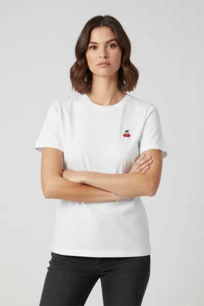Nakışlı Beyaz Pamuklu Kadın Tişört