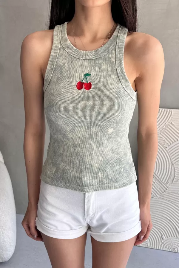 Nakışlı Gri Yıkamalı Kaşkorse Body