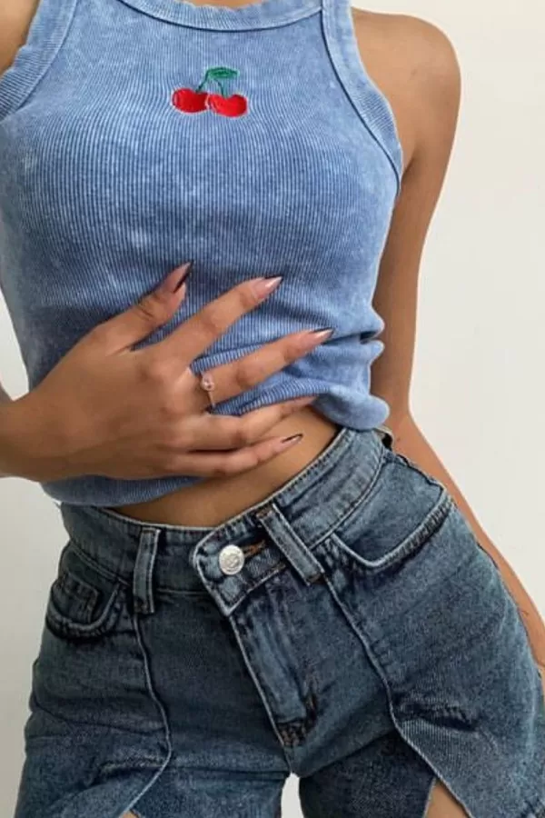 Nakışlı Mavi Yıkamalı Kaşkorse Body