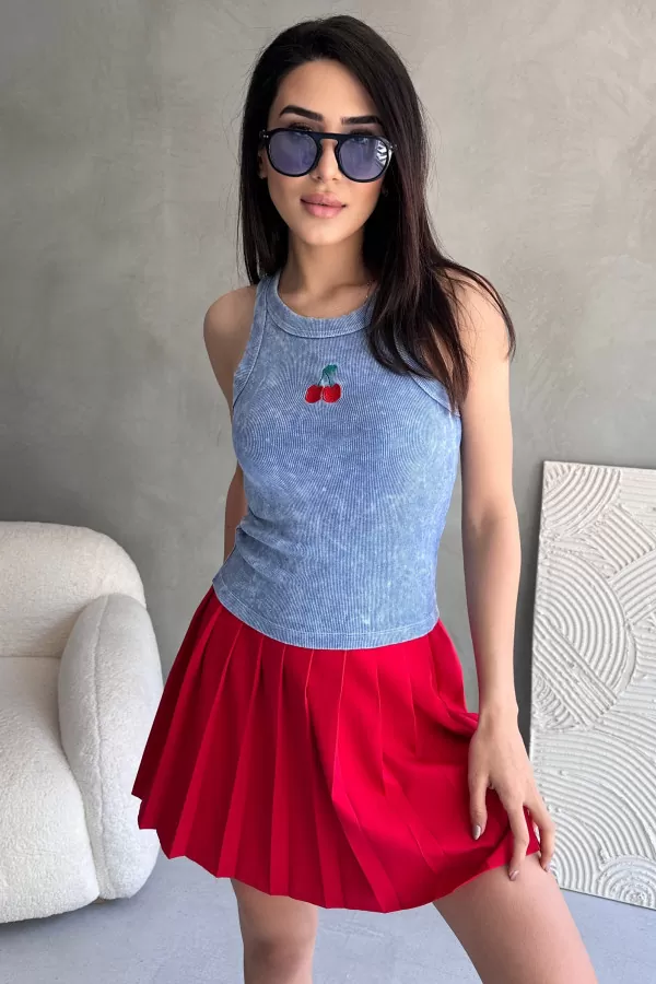 Nakışlı Mavi Yıkamalı Kaşkorse Body