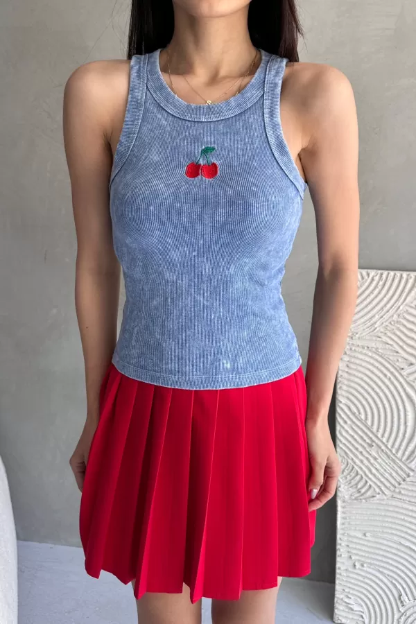 Nakışlı Mavi Yıkamalı Kaşkorse Body