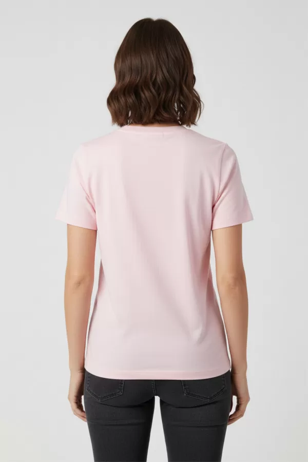 Nakışlı Pembe Pamuklu Kadın Tişört