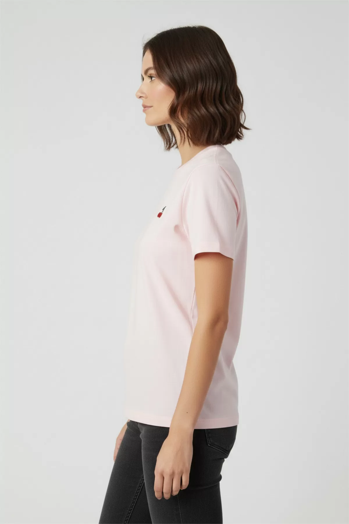 Nakışlı Pembe Pamuklu Kadın Tişört