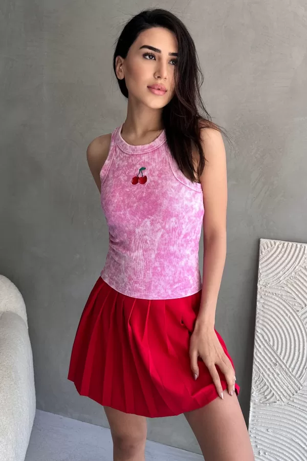 Nakışlı Pembe Yıkamalı Kaşkorse Body