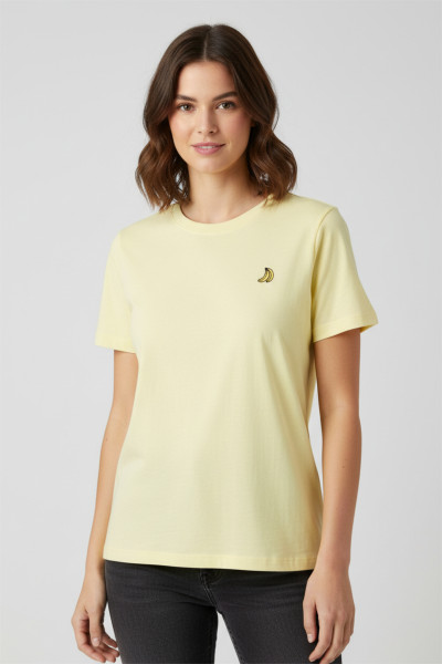 Nakışlı Sarı Pamuklu Kadın Tişört