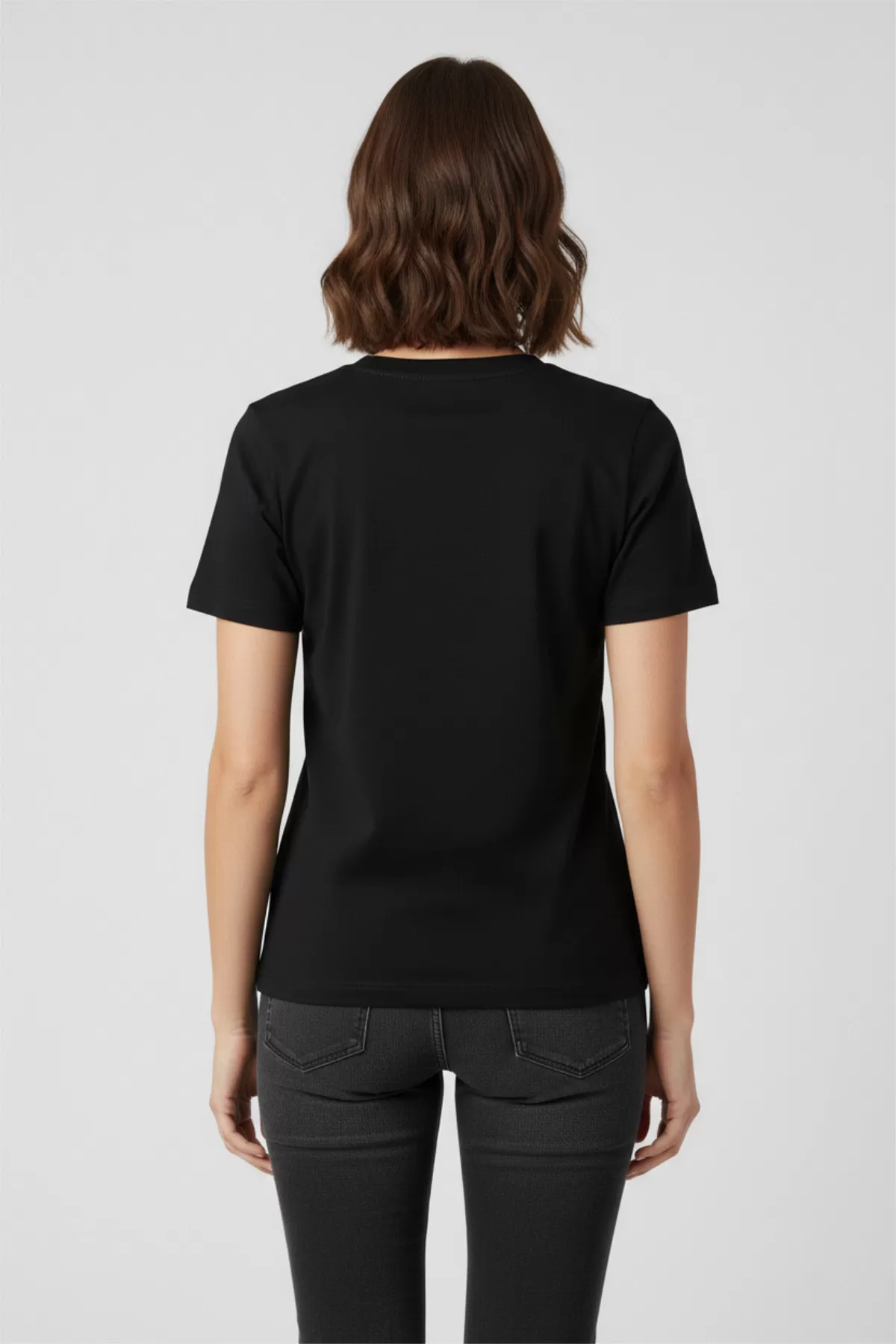 Nakışlı Siyah Pamuklu Kadın Tişört