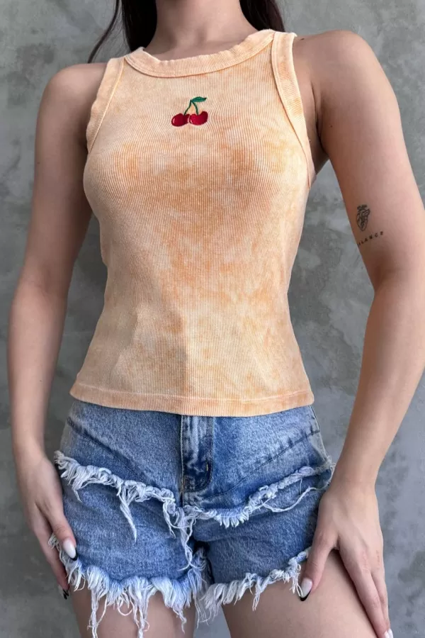 Nakışlı Turuncu Yıkamalı Kaşkorse Body