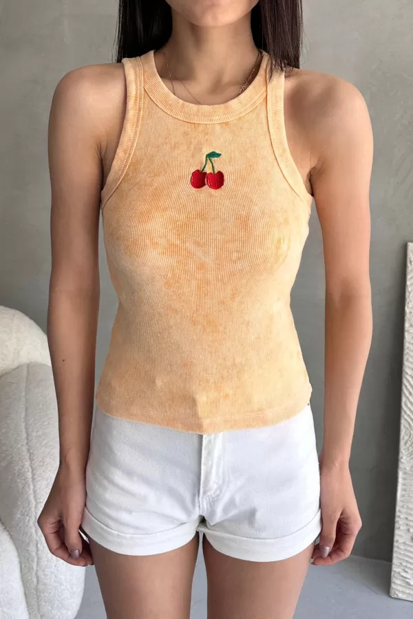 Nakışlı Turuncu Yıkamalı Kaşkorse Body