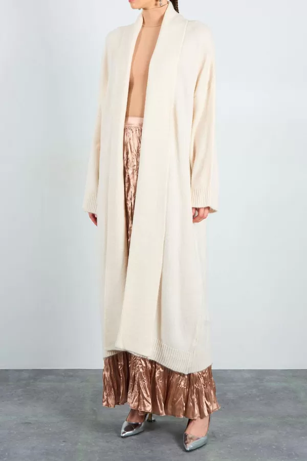 Önü Açık Şal Yaka Krem Kadın Hırka