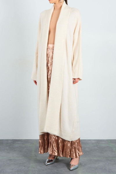 Önü Açık Şal Yaka Krem Kadın Hırka