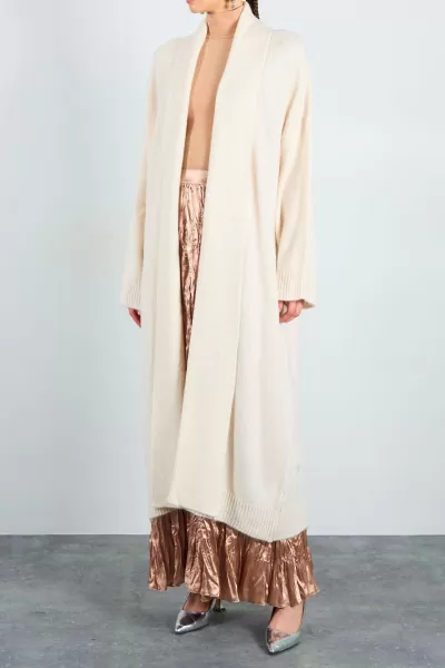 Önü Açık Şal Yaka Krem Kadın Hırka