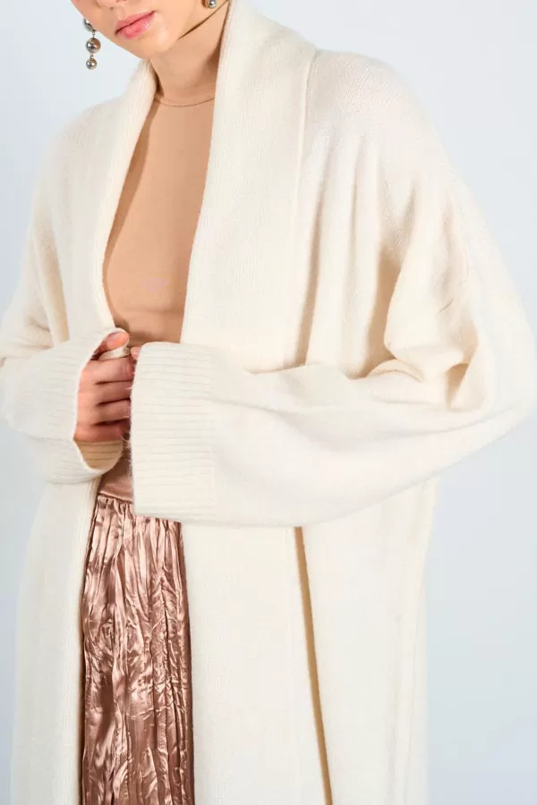 Önü Açık Şal Yaka Krem Kadın Hırka