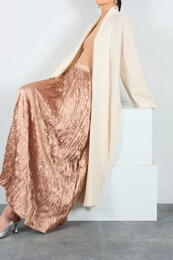 Önü Açık Şal Yaka Krem Kadın Hırka