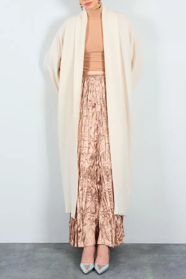 Önü Açık Şal Yaka Krem Kadın Hırka