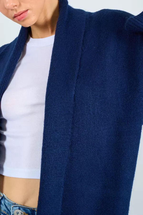 Önü Açık Şal Yaka Lacivert Kadın Hırka