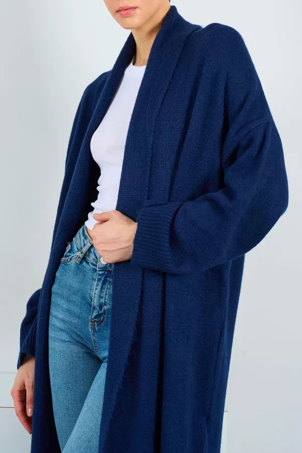 Önü Açık Şal Yaka Lacivert Kadın Hırka