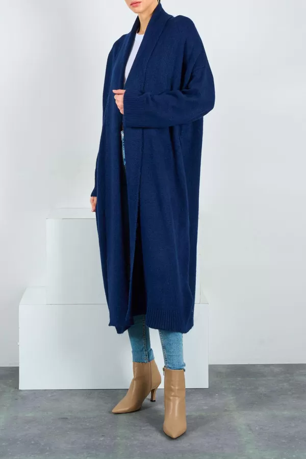 Önü Açık Şal Yaka Lacivert Kadın Hırka