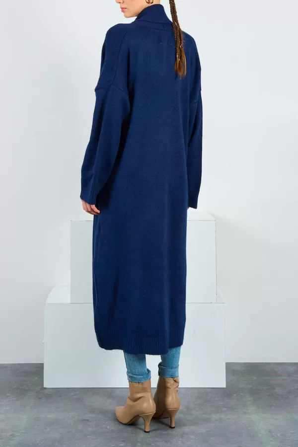 Önü Açık Şal Yaka Lacivert Kadın Hırka